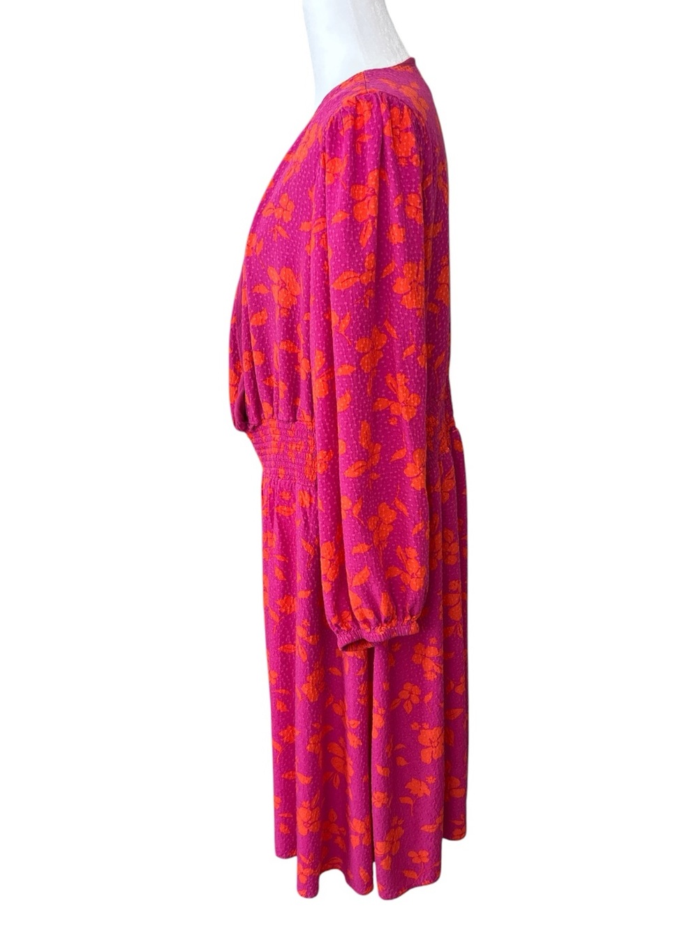 Draper James Pink Orange Floral Smocked Midi Dress 1X Long Sleeve Boho - Picture 3 of 6